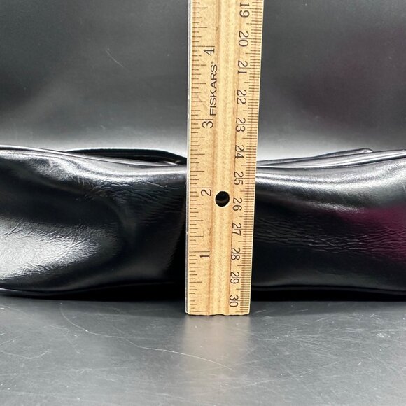 Vintage Purse Black Patent Shoulder Bag Bow Gold Metal Clasp Mid Century Retro - Picture 15 of 15